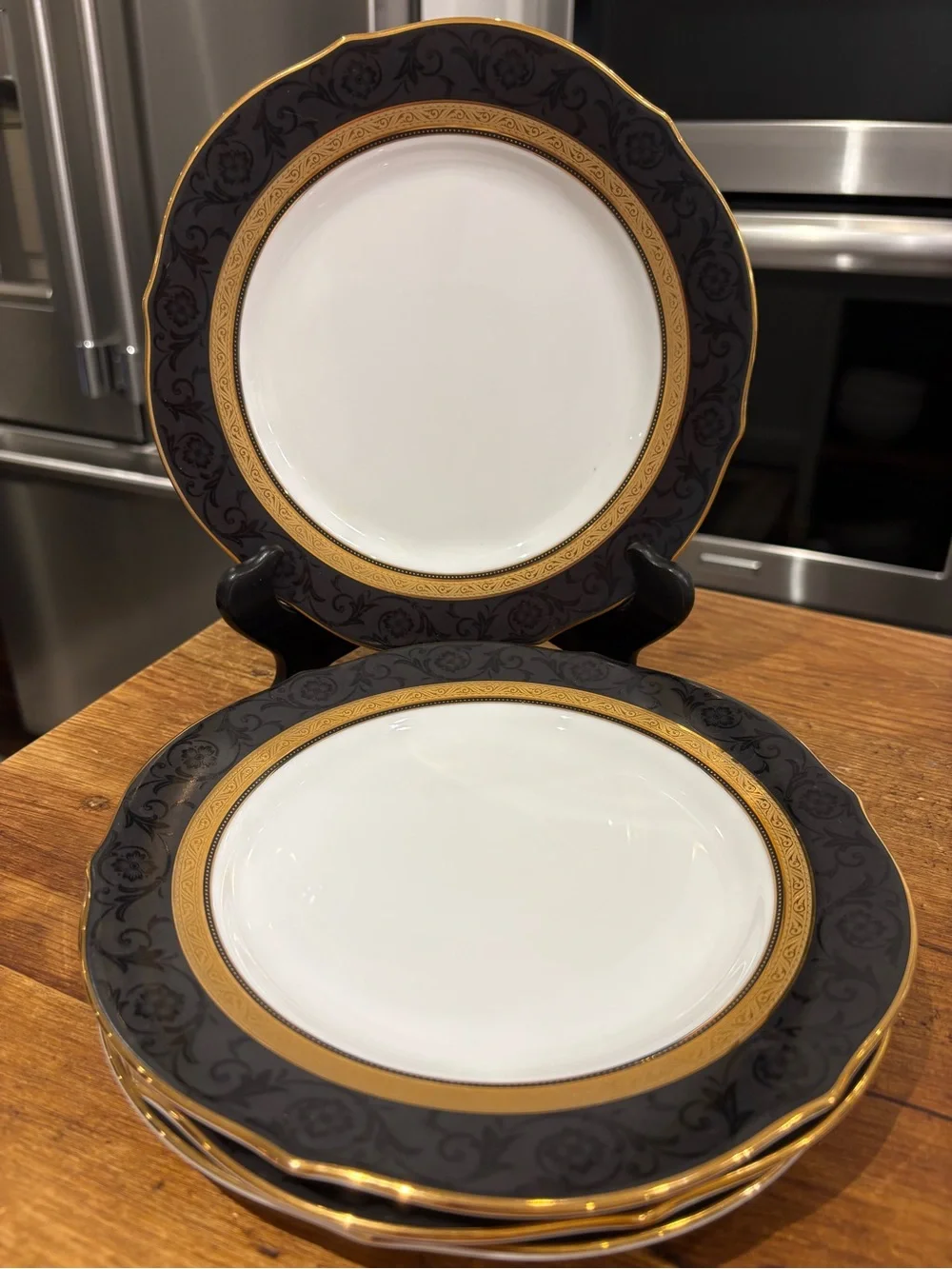 Noritake Kingswood Gold Black Accent Salad Plates Set-4